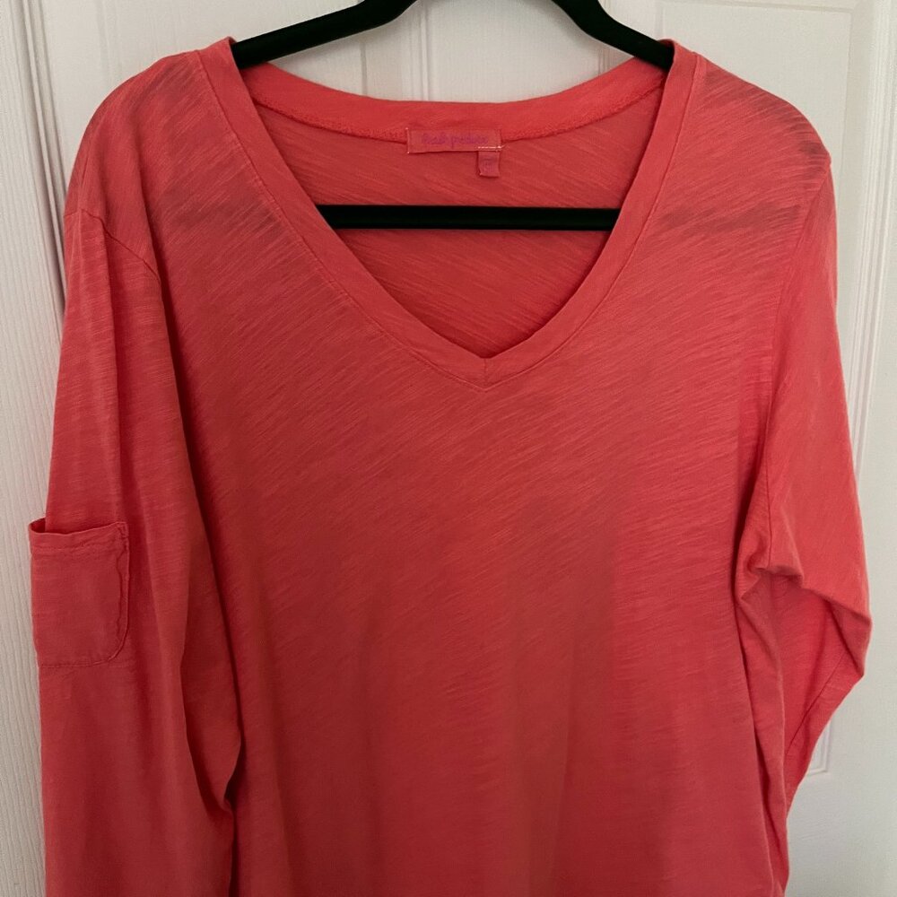 Fresh Produce V neck,  3/4 Pocket Sleeve Tee, Coral,  Sz XXL, Fits like XL